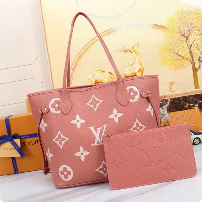 Louis Vuitton LV Women Neverfull MM Tote Cream Monogram Coated Canvas Cowhide Leather