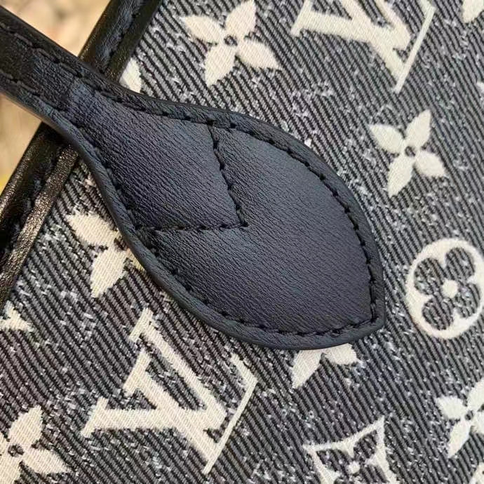 Louis Vuitton LV Women Neverfull MM Tote Gray Denim Textile Jacquard