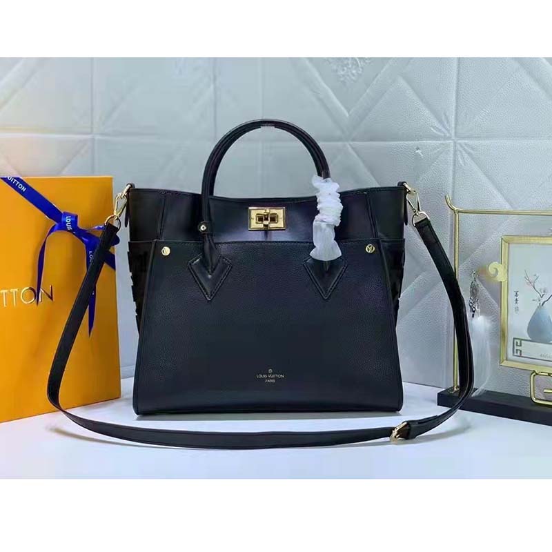 Louis Vuitton LV Women On My Side MM Tote Black Twist Calfskin Monogram Nappa Softy Leather