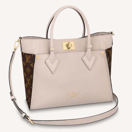 Louis Vuitton LV Women On My Side MM Tote Greige Calfskin Monogram Canvas