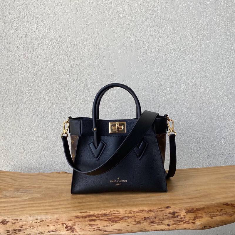 Louis Vuitton LV Women On My Side PM Tote Bag Black Monogram Coated Canvas Calf Leather