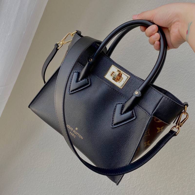 Louis Vuitton LV Women On My Side PM Tote Bag Black Monogram Coated Canvas Calf Leather