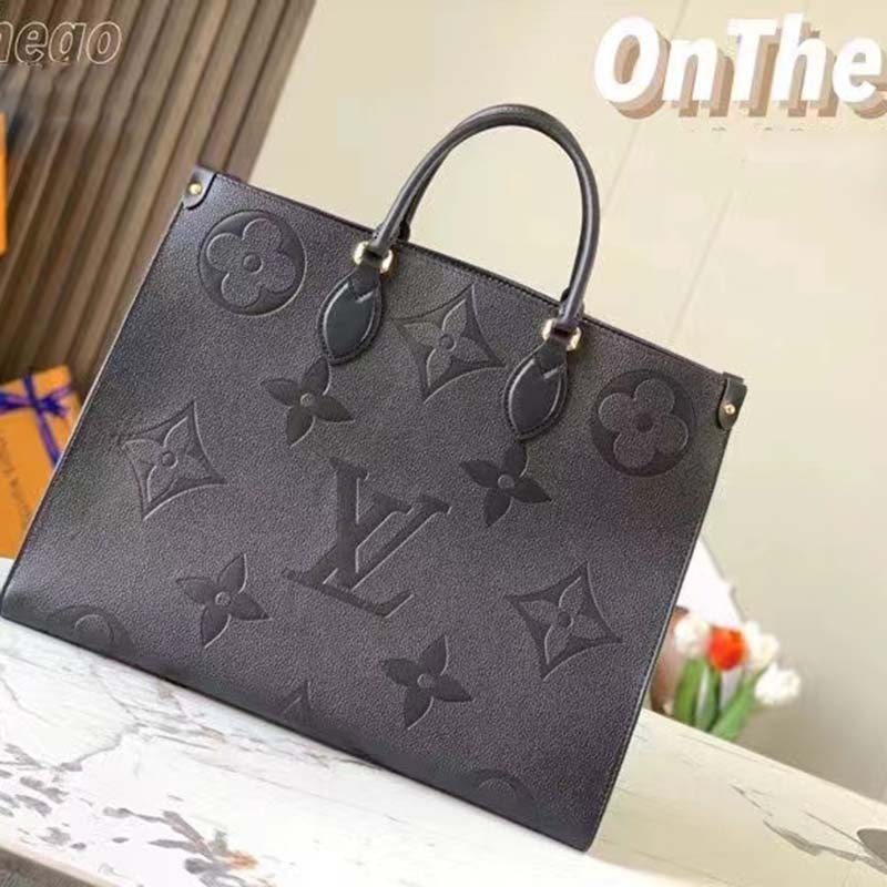 Louis Vuitton LV Women OnTheGO GM Tote Bag Black Monogram Embossed Leather