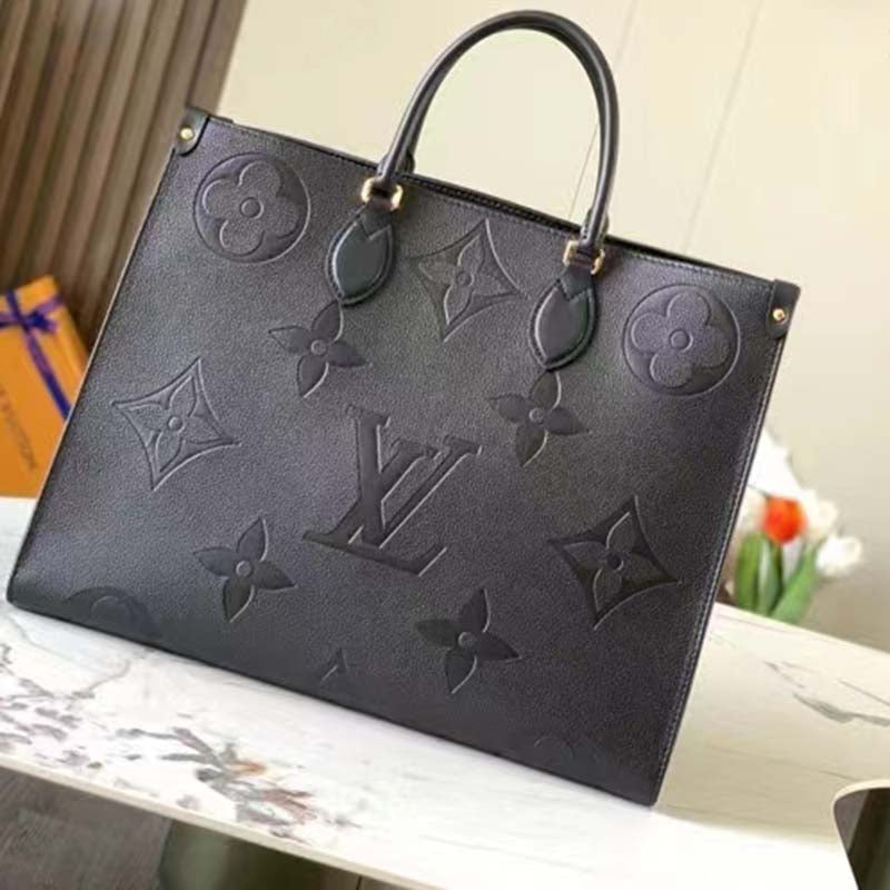 Louis Vuitton LV Women OnTheGO GM Tote Bag Black Monogram Embossed Leather