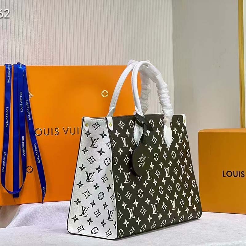 Louis Vuitton LV Women OnTheGo MM Tote Bag Green Printed Embossed Grained Cowhide