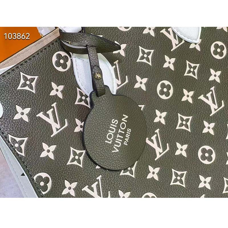 Louis Vuitton LV Women OnTheGo MM Tote Bag Green Printed Embossed Grained Cowhide