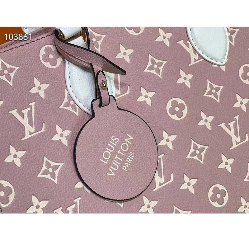 Louis Vuitton LV Women OnTheGo MM Tote Bag Pink Printed Embossed Grained Cowhide