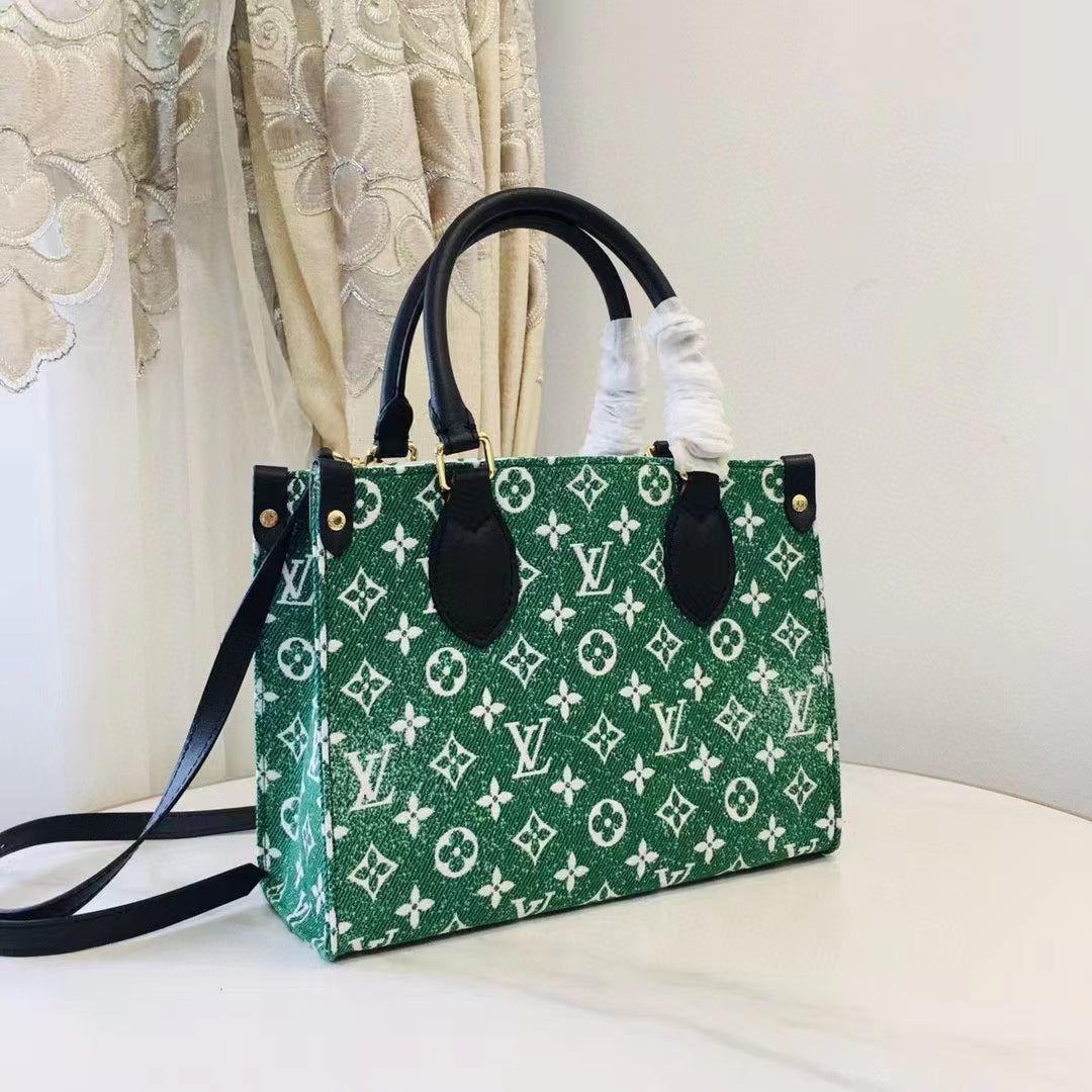 Louis Vuitton LV Women OnTheGo PM Tote Bag Green Monogram Jacquard Velvet