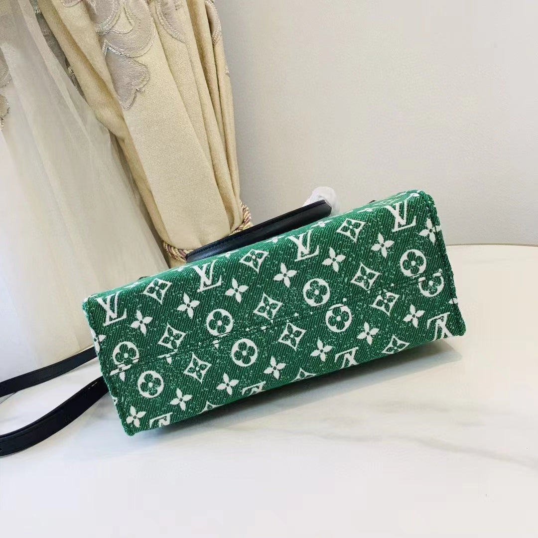 Louis Vuitton LV Women OnTheGo PM Tote Bag Green Monogram Jacquard Velvet