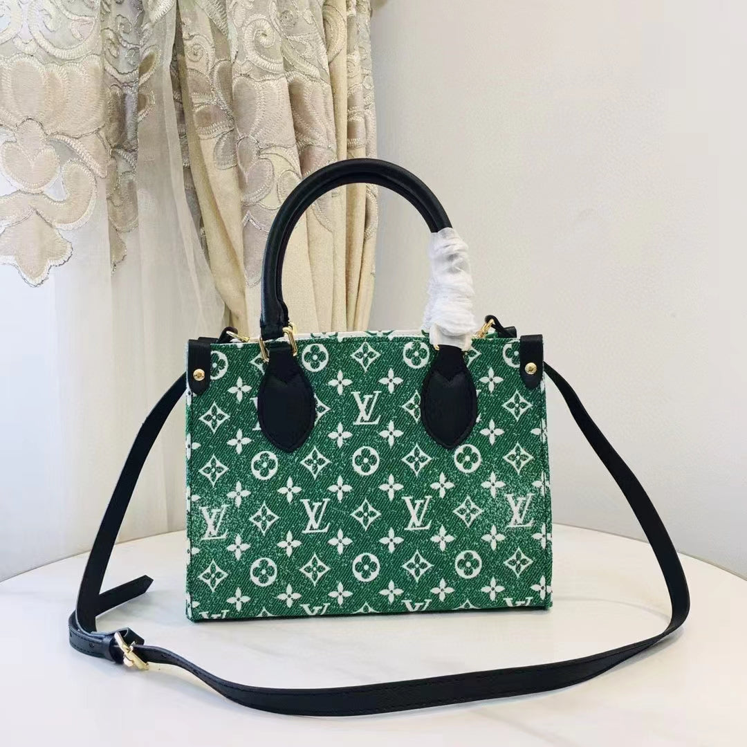 Louis Vuitton LV Women OnTheGo PM Tote Bag Green Monogram Jacquard Velvet