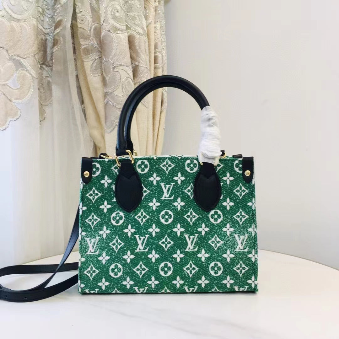 Louis Vuitton LV Women OnTheGo PM Tote Bag Green Monogram Jacquard Velvet