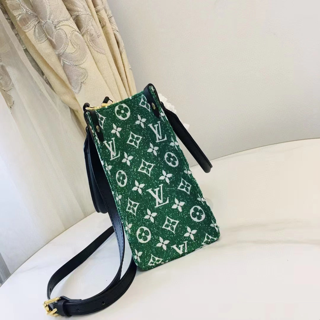 Louis Vuitton LV Women OnTheGo PM Tote Bag Green Monogram Jacquard Velvet