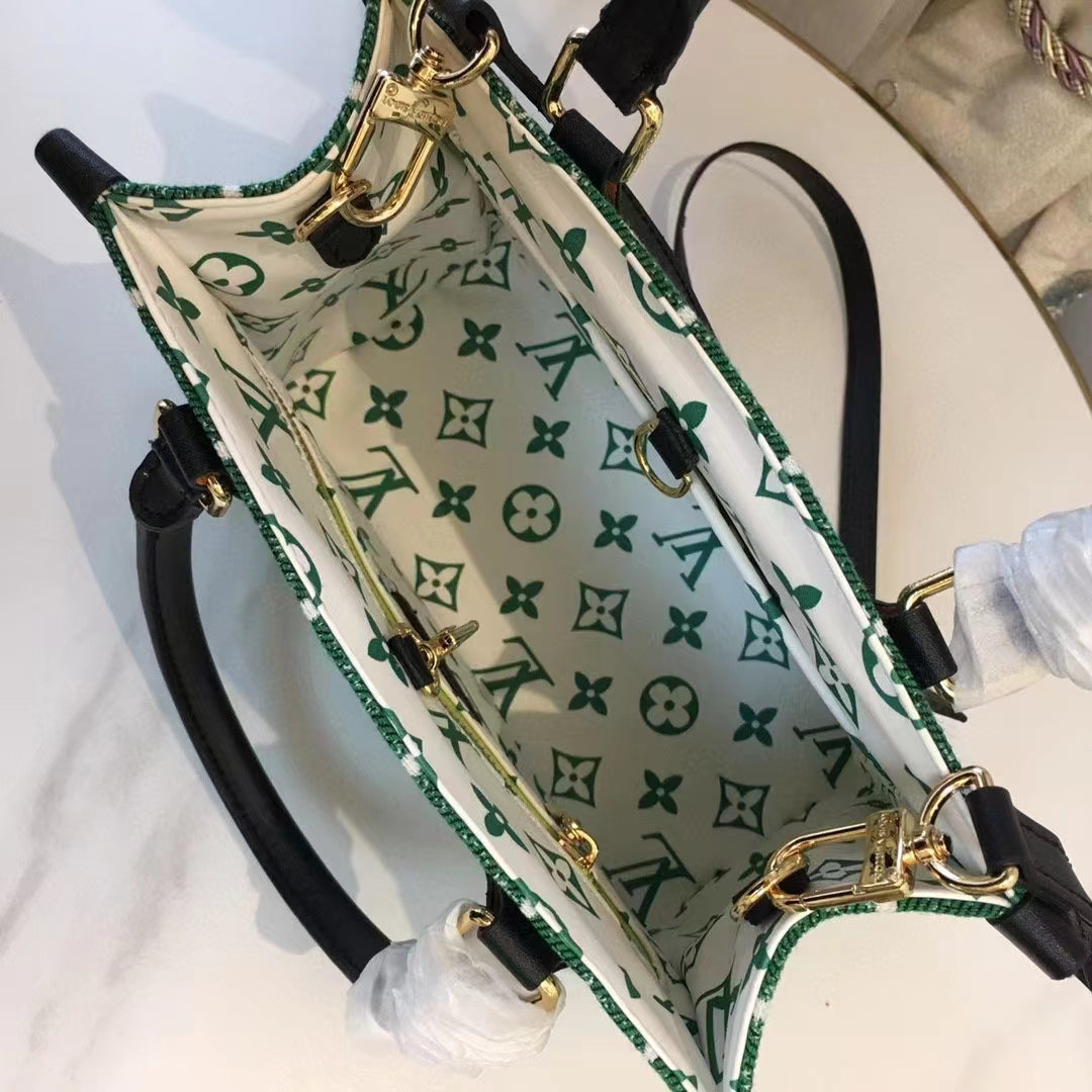 Louis Vuitton LV Women OnTheGo PM Tote Bag Green Monogram Jacquard Velvet