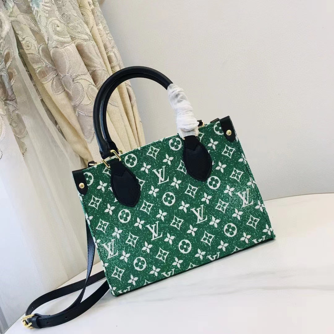 Louis Vuitton LV Women OnTheGo PM Tote Bag Green Monogram Jacquard Velvet