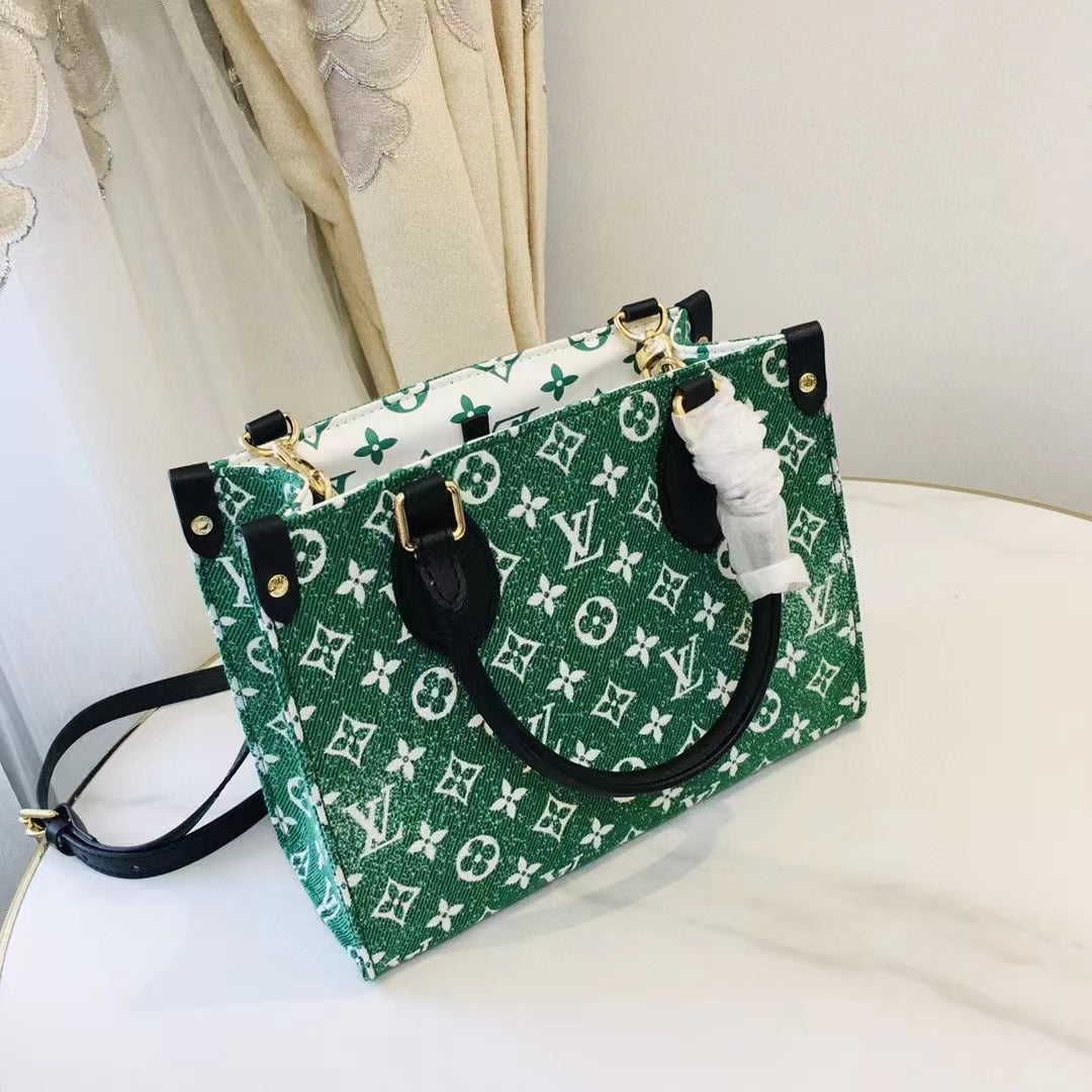 Louis Vuitton LV Women OnTheGo PM Tote Bag Green Monogram Jacquard Velvet