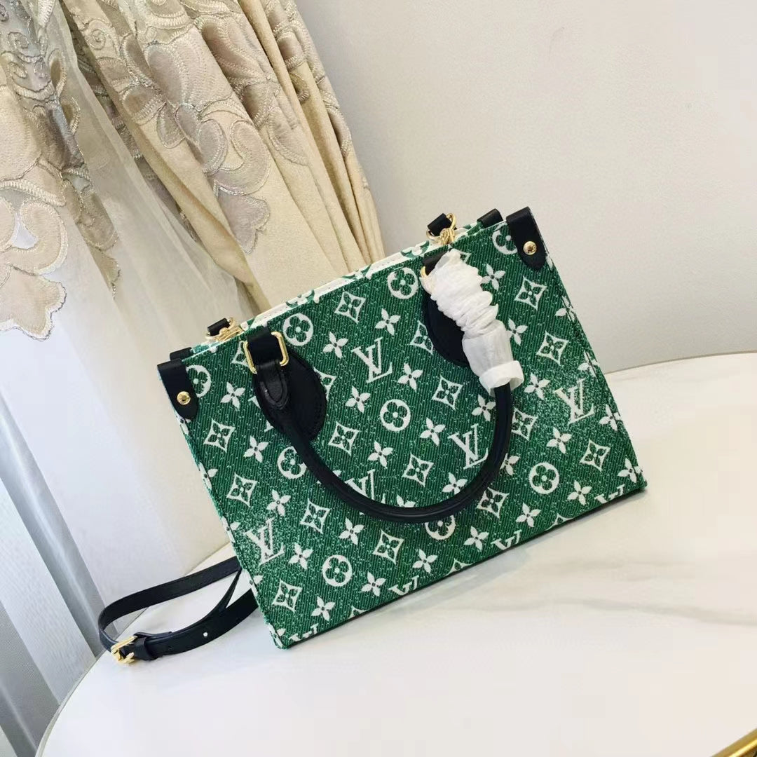 Louis Vuitton LV Women OnTheGo PM Tote Bag Green Monogram Jacquard Velvet