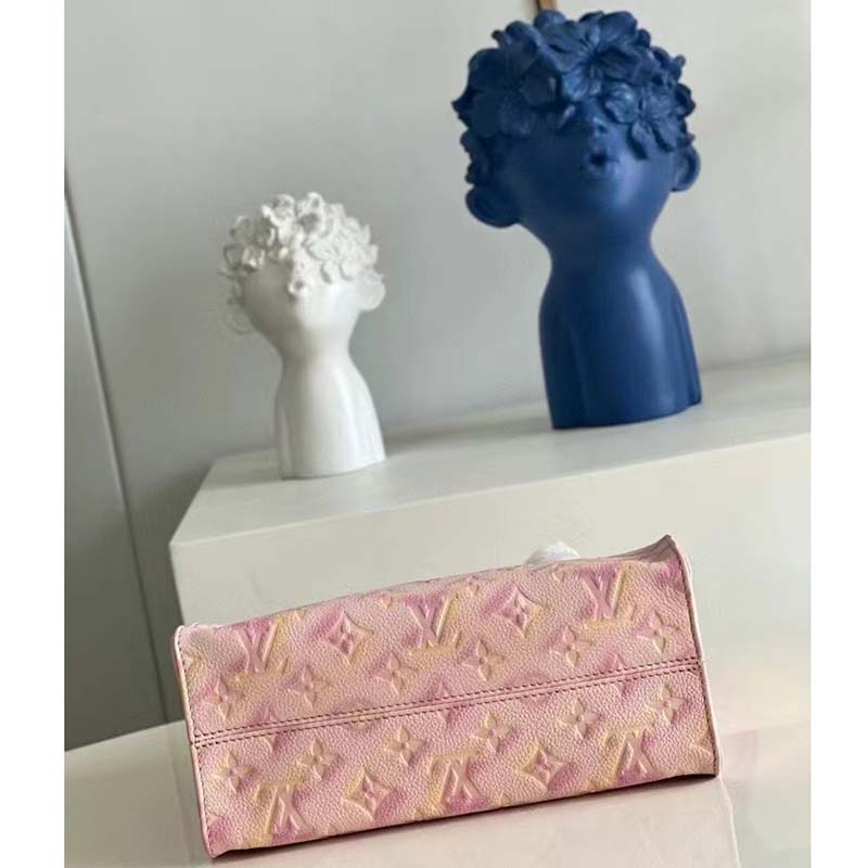 Louis Vuitton LV Women OnTheGo PM Tote Bag Pink Sprayed Embossed Grained Cowhide