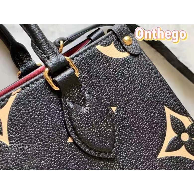 Louis Vuitton LV Women Onthego PM Tote Black Embossed Grained Cowhide Leather