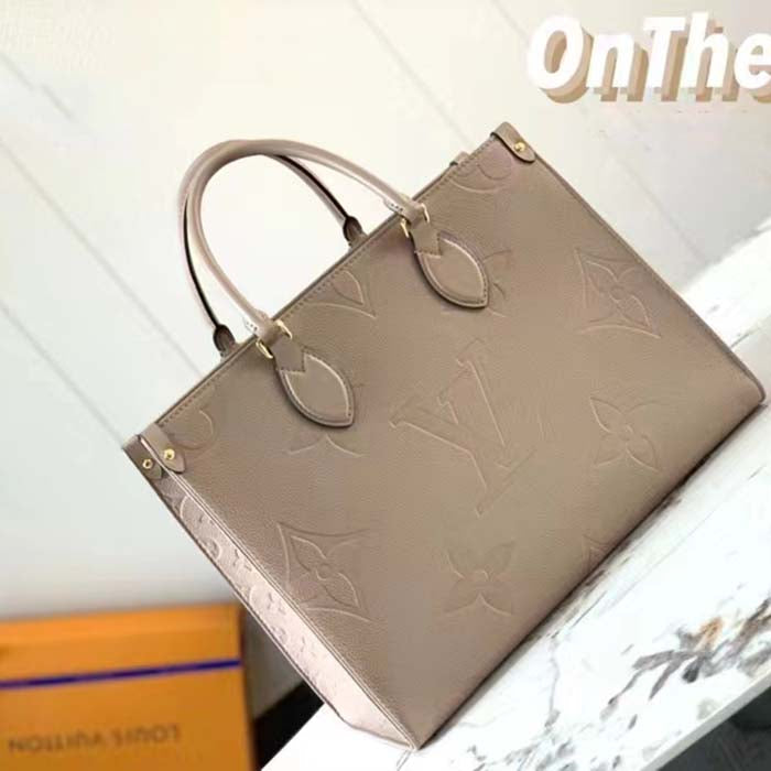 Louis Vuitton LV Women Onthego PM Tote Crème Beige Embossed Grained Cowhide Leather