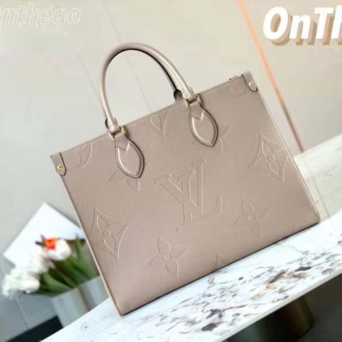 Louis Vuitton LV Women Onthego PM Tote Crème Beige Embossed Grained Cowhide Leather