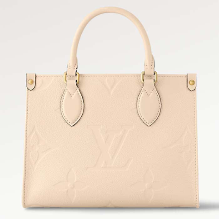 Louis Vuitton LV Women Onthego PM Tote Crème Beige Embossed Grained Cowhide Leather