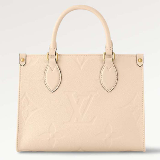 Louis Vuitton LV Women Onthego PM Tote Crème Beige Embossed Grained Cowhide Leather