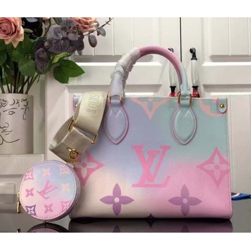 Louis Vuitton LV Women Onthego PM Tote Sunrise Pastel Monogram Coated Canvas