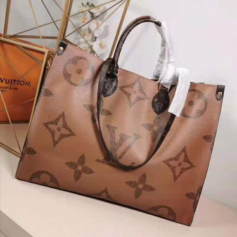 Louis Vuitton LV Women Onthego GM Tote Bag in Monogram Giant Canvas-Brown