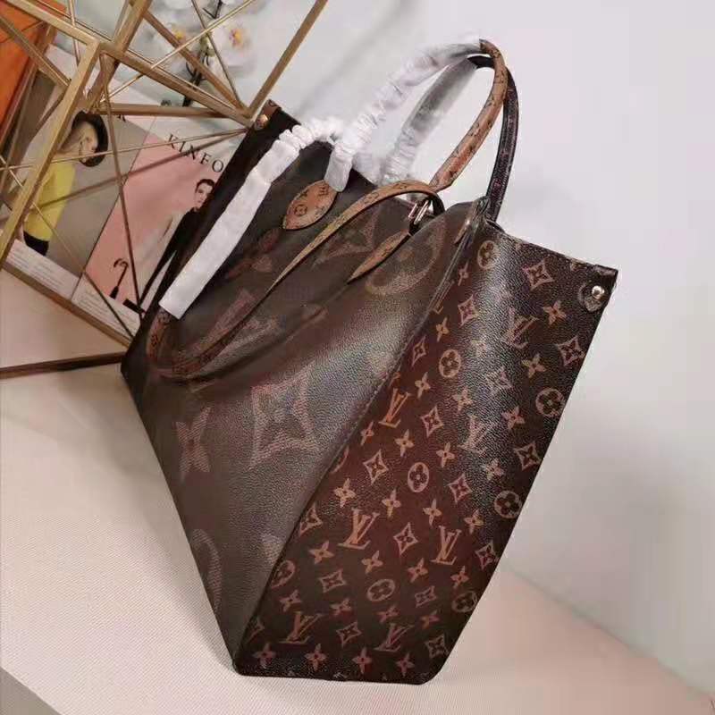 Louis Vuitton LV Women Onthego GM Tote Bag in Monogram Giant Canvas-Brown