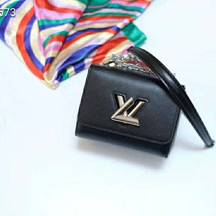 Louis Vuitton LV Women Twist Belt Chain Wallet Black Epi Leather