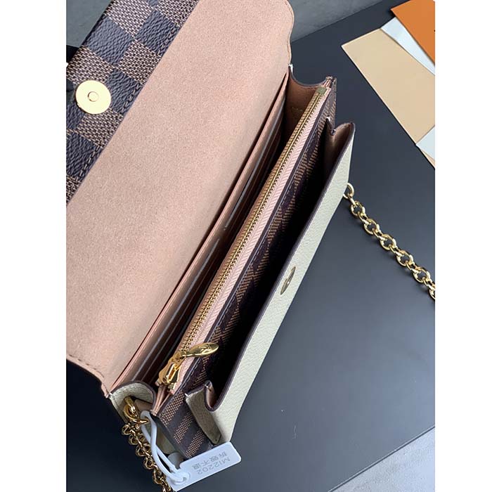 Louis Vuitton LV Women Vavin Chain Wallet Beige Damier Ebene Coated Canvas