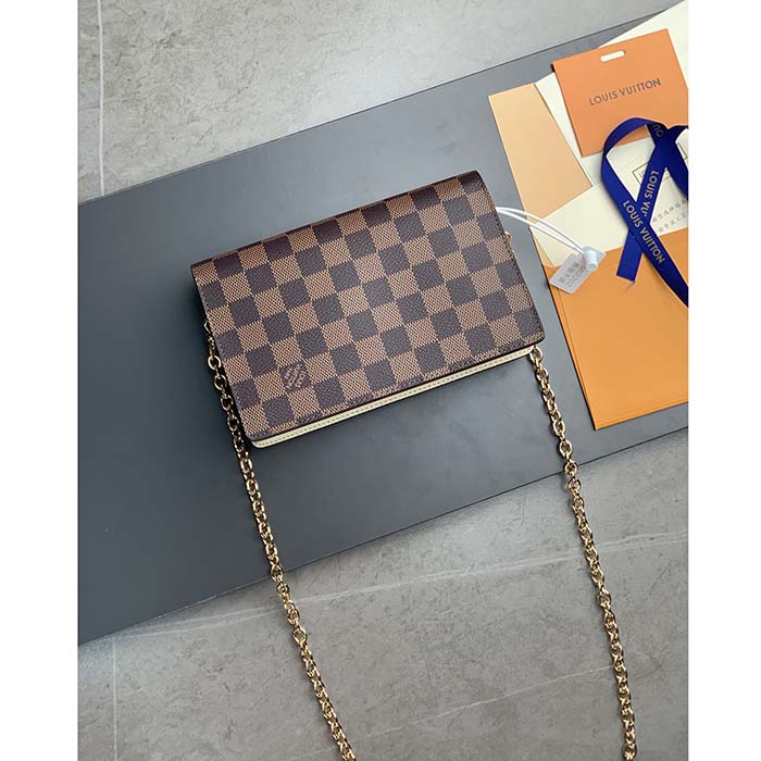 Louis Vuitton LV Women Vavin Chain Wallet Beige Damier Ebene Coated Canvas