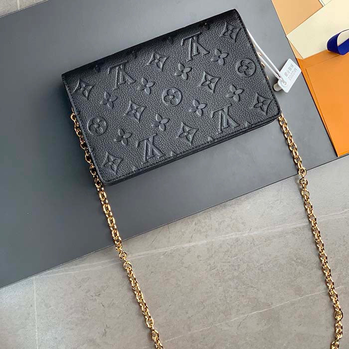 Louis Vuitton LV Women Vavin Chain Wallet Black Embossed Cowhide Leather