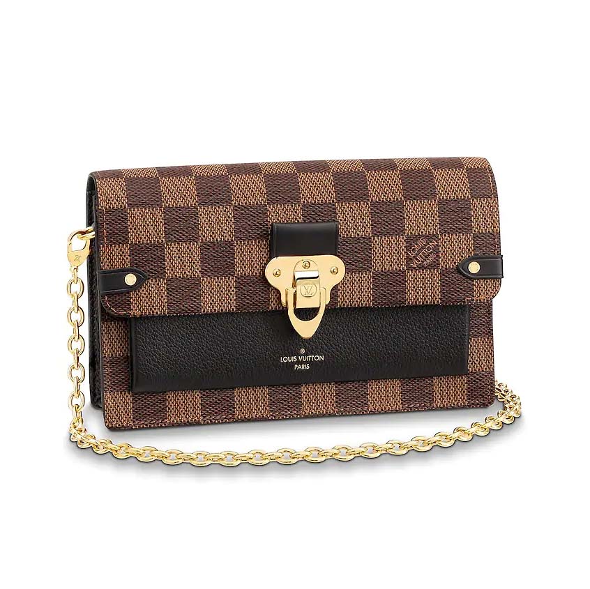 Louis Vuitton LV Women Vavin Chain Wallet in Damier Ebene Coated Canvas-Black