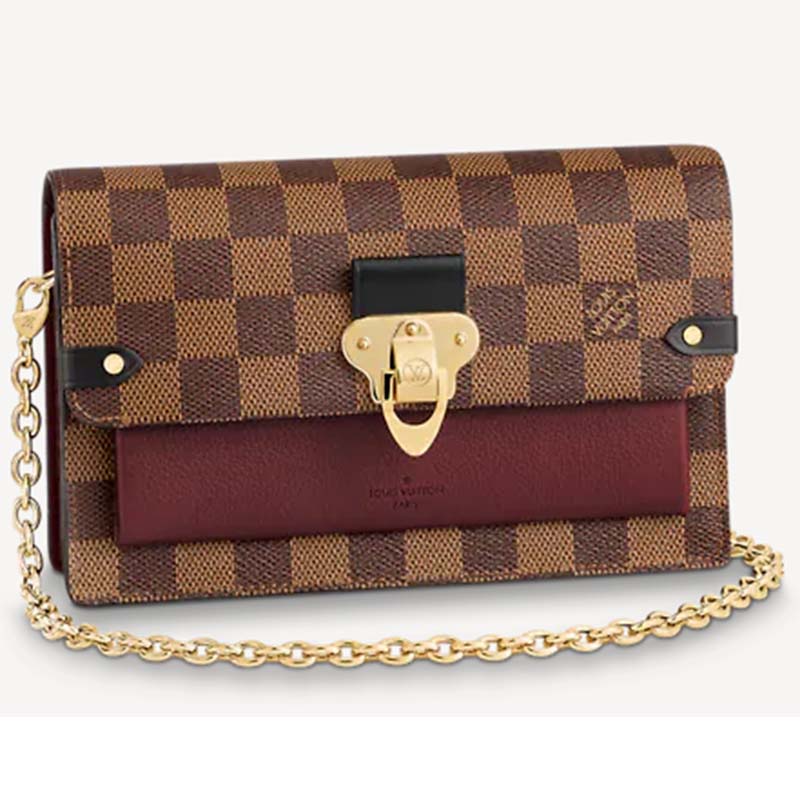 Louis Vuitton LV Women Vavin Chain Wallet in Damier Ebene Coated Canvas-Brown