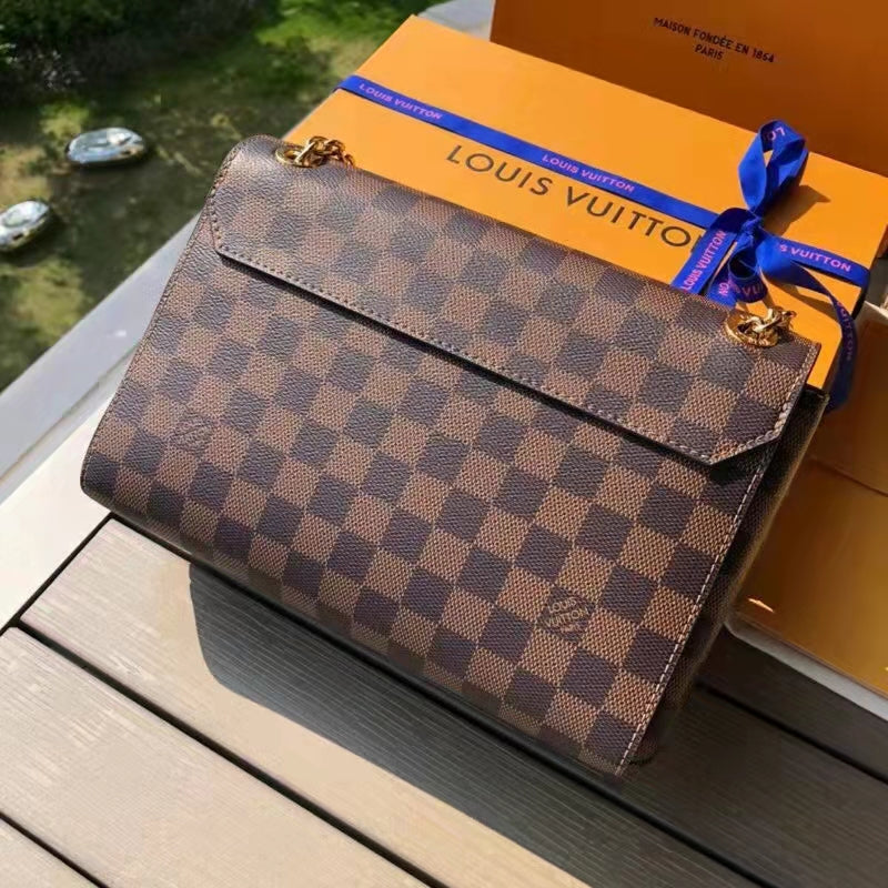 Louis Vuitton LV Women Vavin PM Wallet in Damier Ebene Coated Canvas-Brown