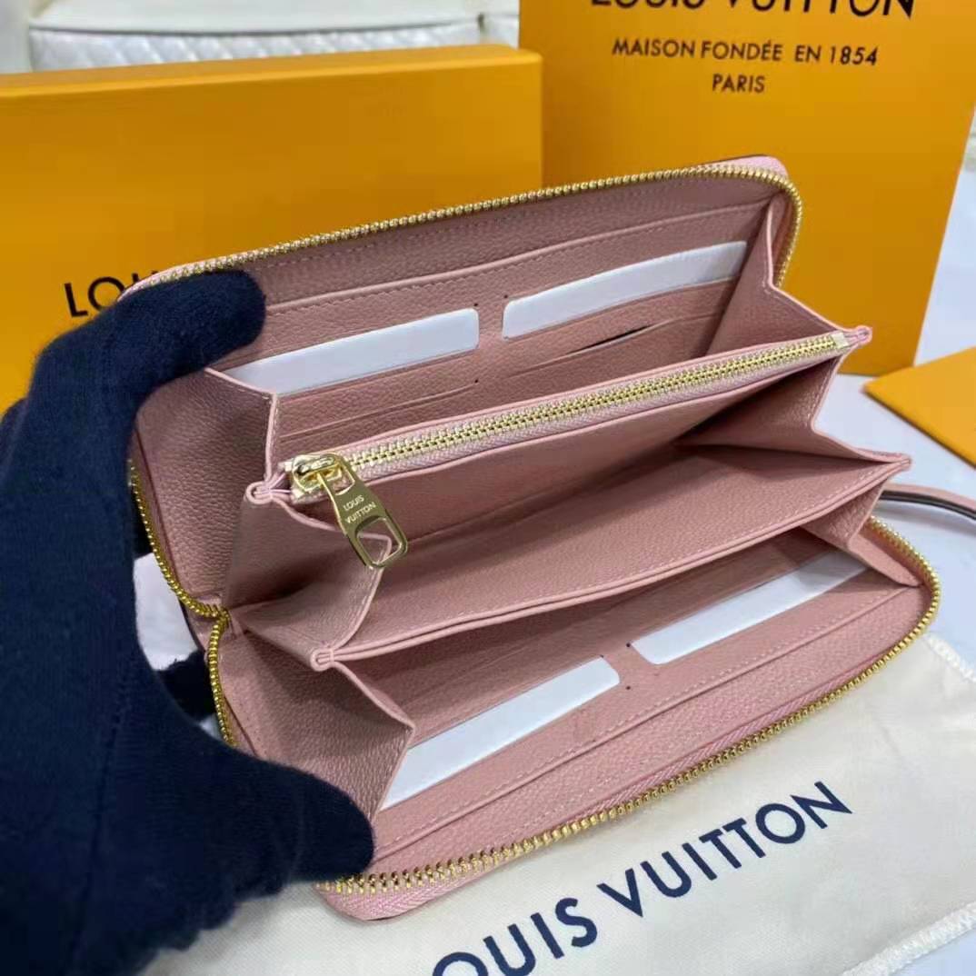 Louis Vuitton LV Women Zippy Wallet Pink Monogram Empreinte Embossed Supple Grained Cowhide Leather