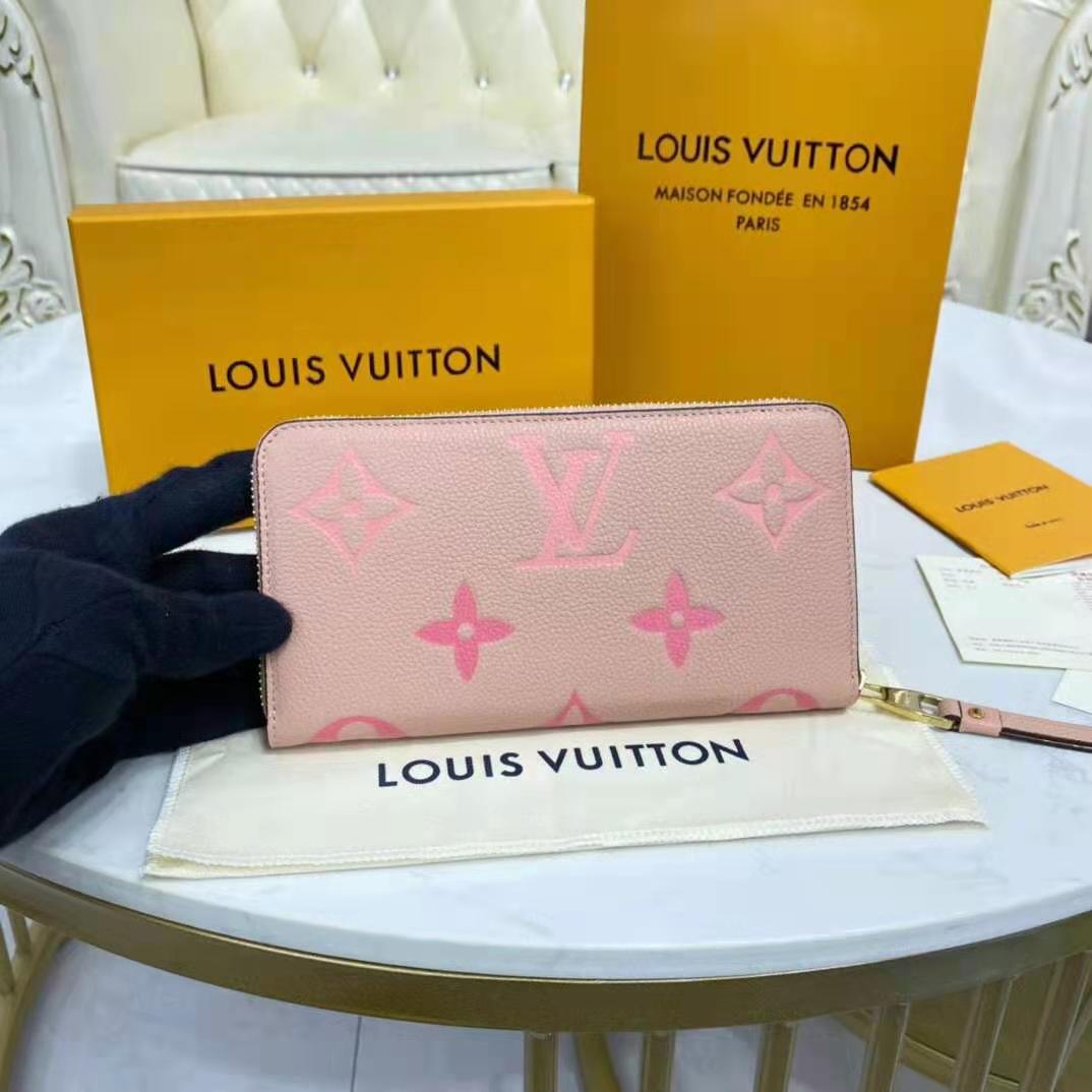 Louis Vuitton LV Women Zippy Wallet Pink Monogram Empreinte Embossed Supple Grained Cowhide Leather