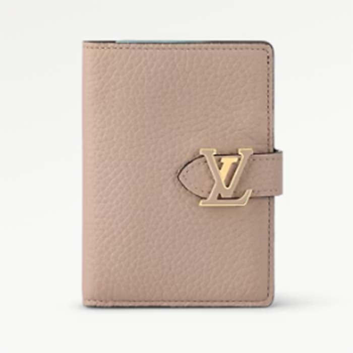 Louis Vuitton Unisex LV Vertical Compact Wallet Galet Gray Aquamarine Blue Taurillon Leather