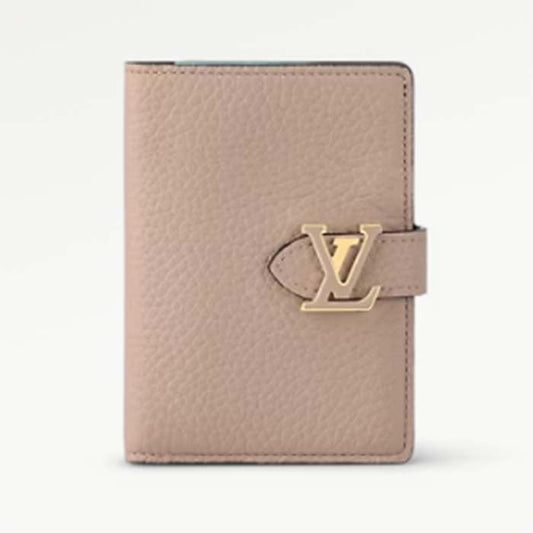 Louis Vuitton Unisex LV Vertical Compact Wallet Galet Gray Aquamarine Blue Taurillon Leather