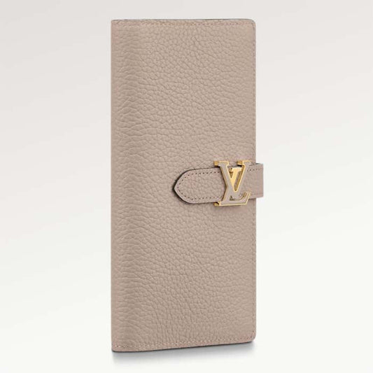 Louis Vuitton Unisex LV Vertical Wallet Beige Blue Taurillon Calf-Leather Sliding Capucines Closure