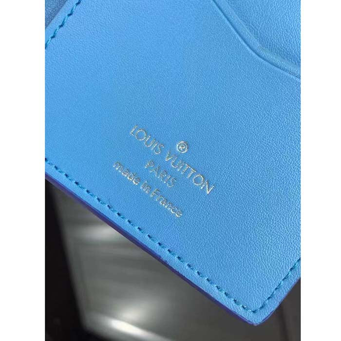 Louis Vuitton Unisex LV Vertical Wallet Blue Taurillon Calf-Leather Sliding Capucines Closure