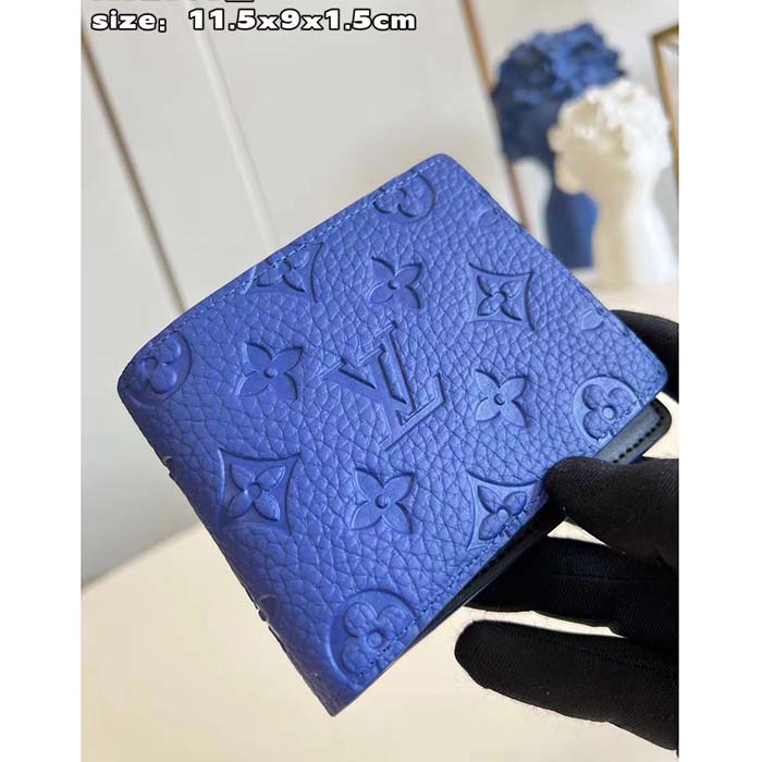 Louis Vuitton Unisex Multiple Wallet Racing Blue Embossed Taurillon Monogram Cowhide Leather