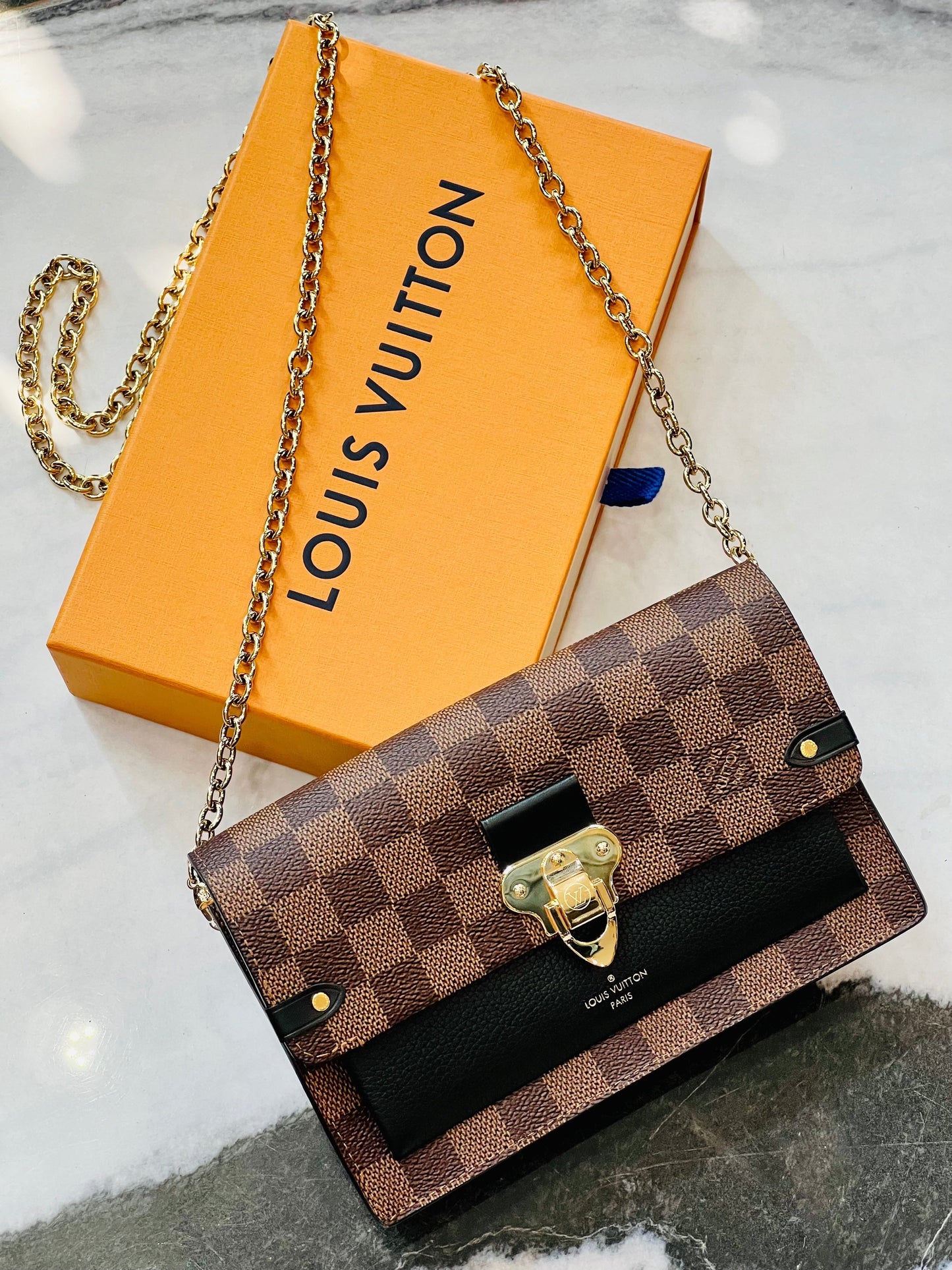 LOUIS VUITTON DAMIER EBENE VAVIN CHAIN WALLET ON CHAIN