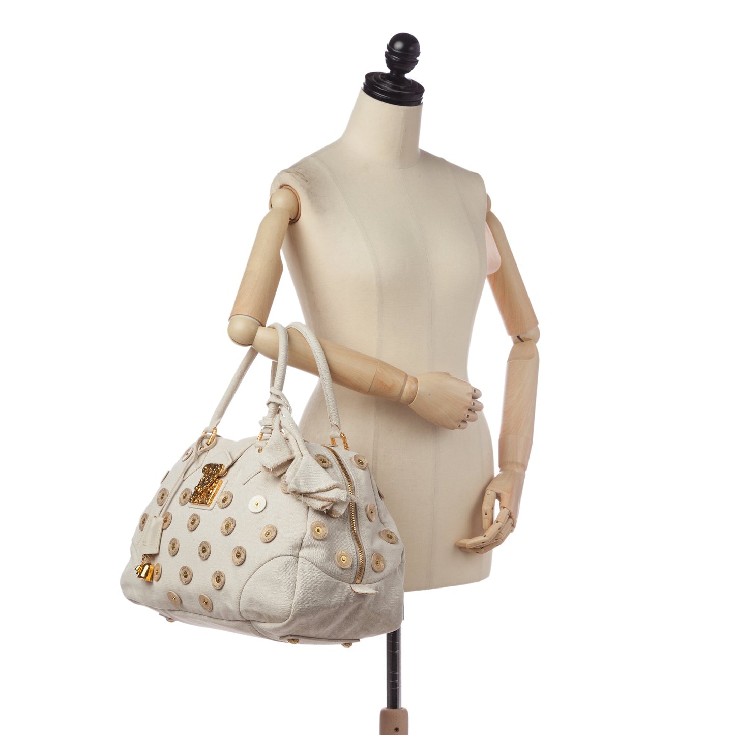 White Louis Vuitton Polka Dots Panama Bowly Tote Bag