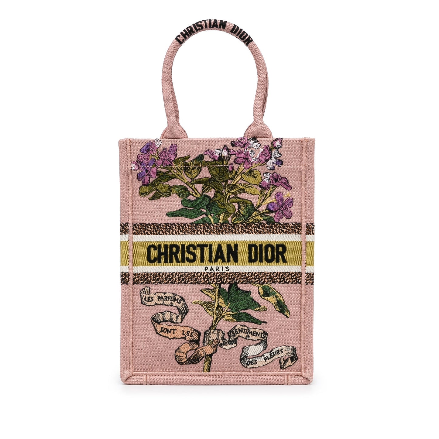 Dior Fleurs Bibliques Vertical Book Tote Pink Embroidered Canvas