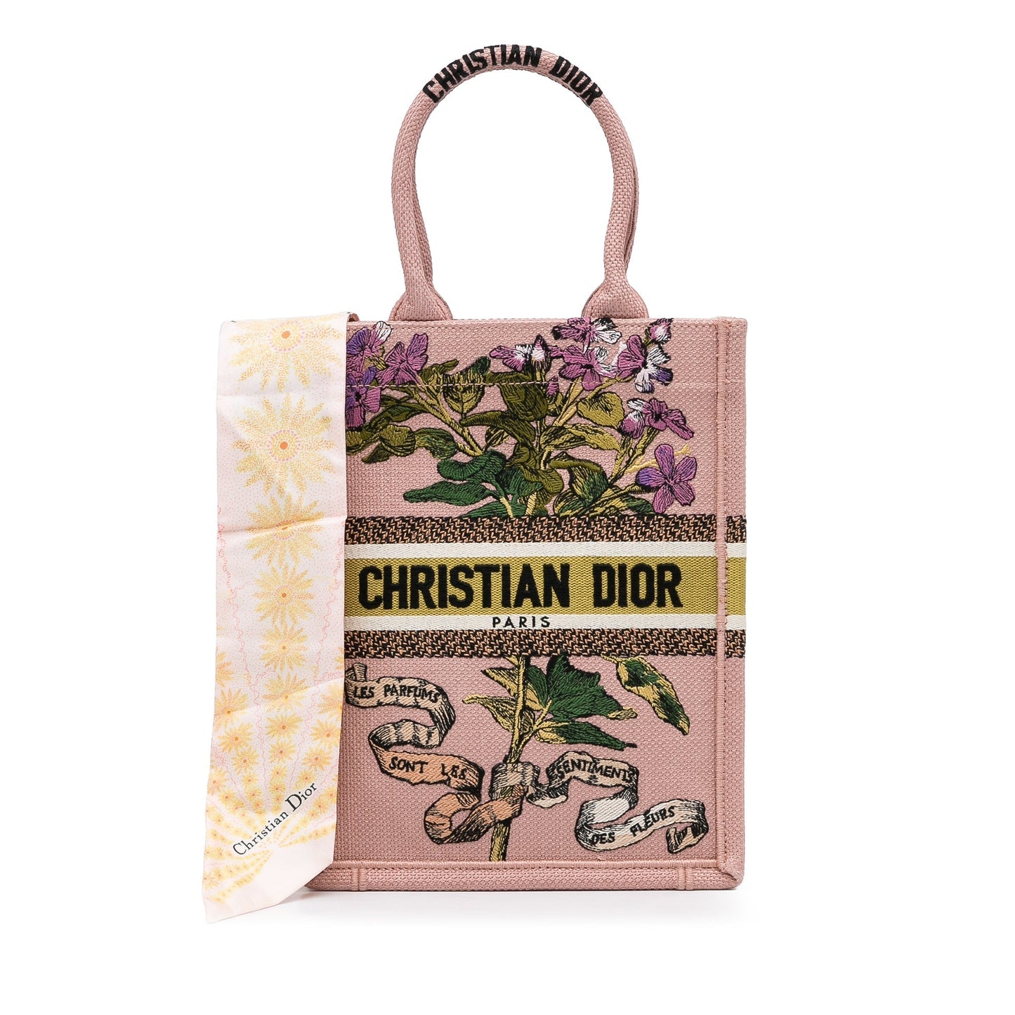 Dior Fleurs Bibliques Vertical Book Tote Pink Embroidered Canvas