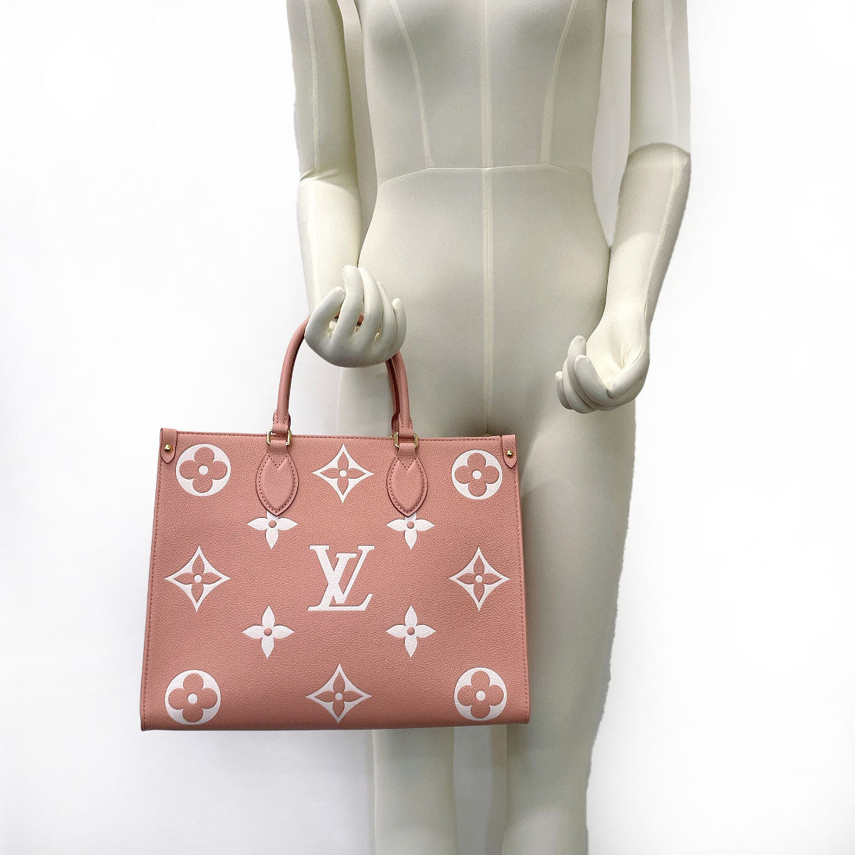 LOUIS VUITTON Tote Bag M46286 On the Go MM Monogram Empreinte/Grain leather pink Women New