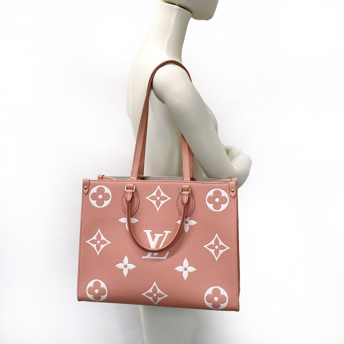 LOUIS VUITTON Tote Bag M46286 On the Go MM Monogram Empreinte/Grain leather pink Women New