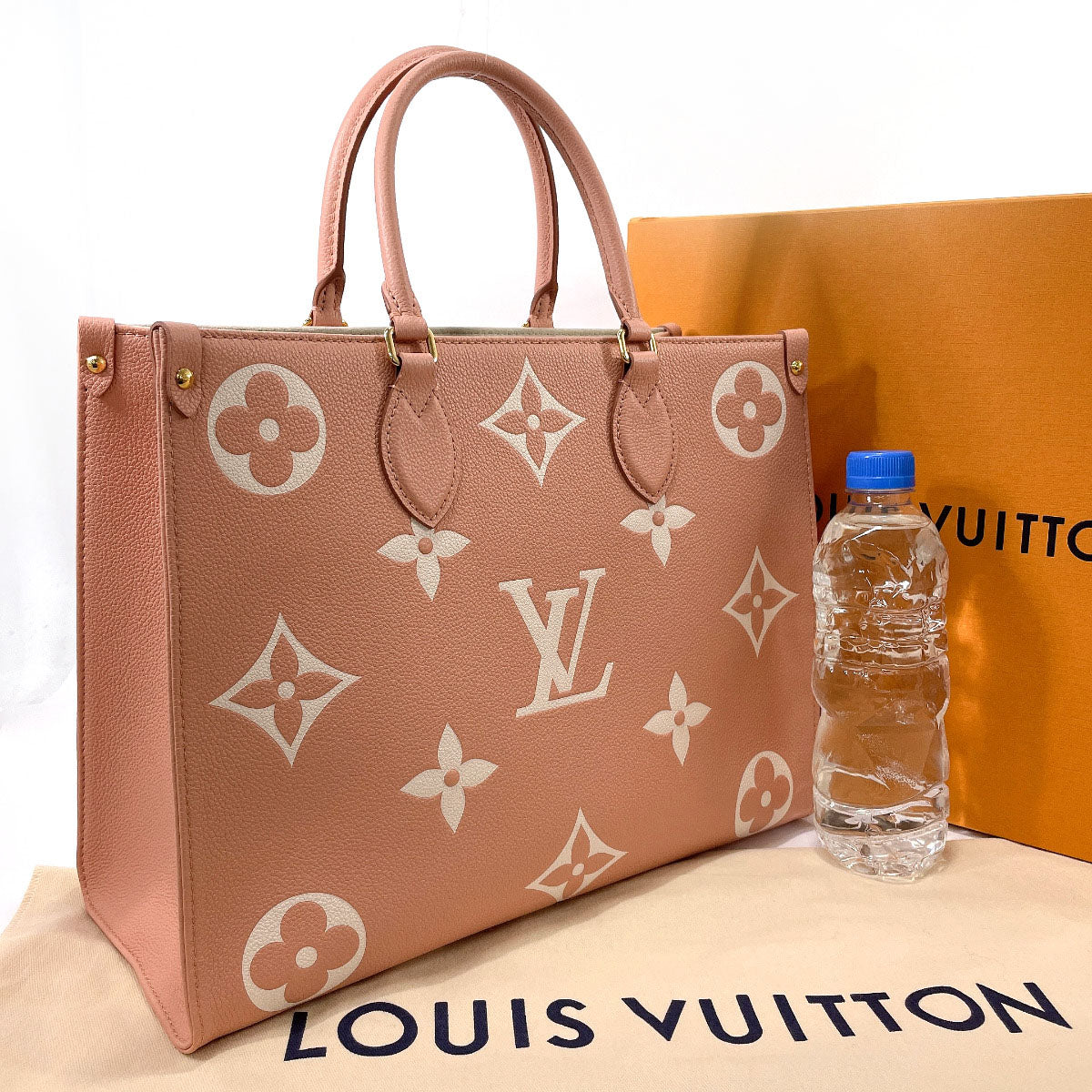 LOUIS VUITTON Tote Bag M46286 On the Go MM Monogram Empreinte/Grain leather pink Women New